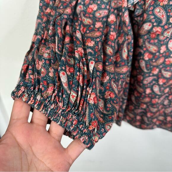 Doen Cielito Ruffle Top in Teal Size M Canterbury Paisley Print Cottagecore NEW - Picture 4 of 11